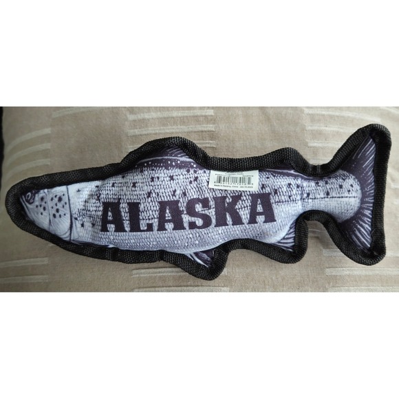 Alaska Souvenir Fish Dog Toy Realistic Salmon Trout Plush Squeaker Heavy Duty - Picture 3 of 5
